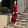 2025 Summer European & American Square Neck Sexy Deep V Slimming Long Sleeve Evening Dress