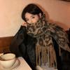 Retro high-end leopard print plush scarf women's autumn and winter thickened warm shawl neck protection cold scarf tide