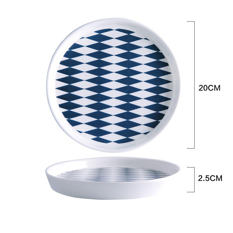 1pc European Style Salad Plate Blue Ceramic Dinner Dishes Gold-rimmed Dinnerware Pasta Rice Plate Dish 8 inch