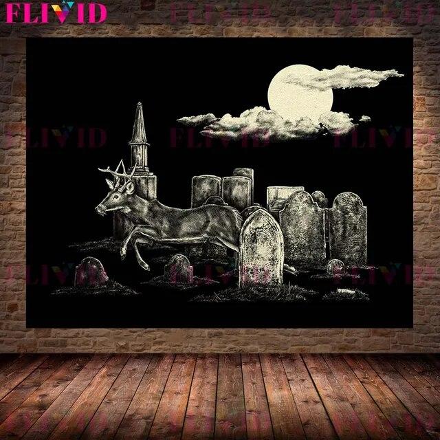 Crows,Bats,Owls,Wolves,Mice Magic Creature Black And White Wall Art Canvas Painting Gothic Animal Art Poster Print Home Decor No Frame