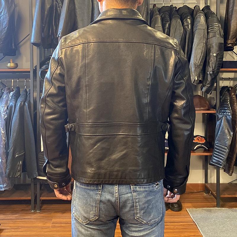 Jacky Cheung Men's Waxed Goatskin Leather Jacket with Lapel