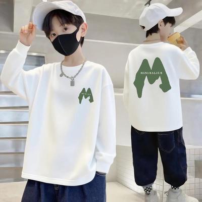 Boys' 100% Cotton Long-Sleeve Autumn Tee - Loose Fit, Round Neck, Versatile for Kids