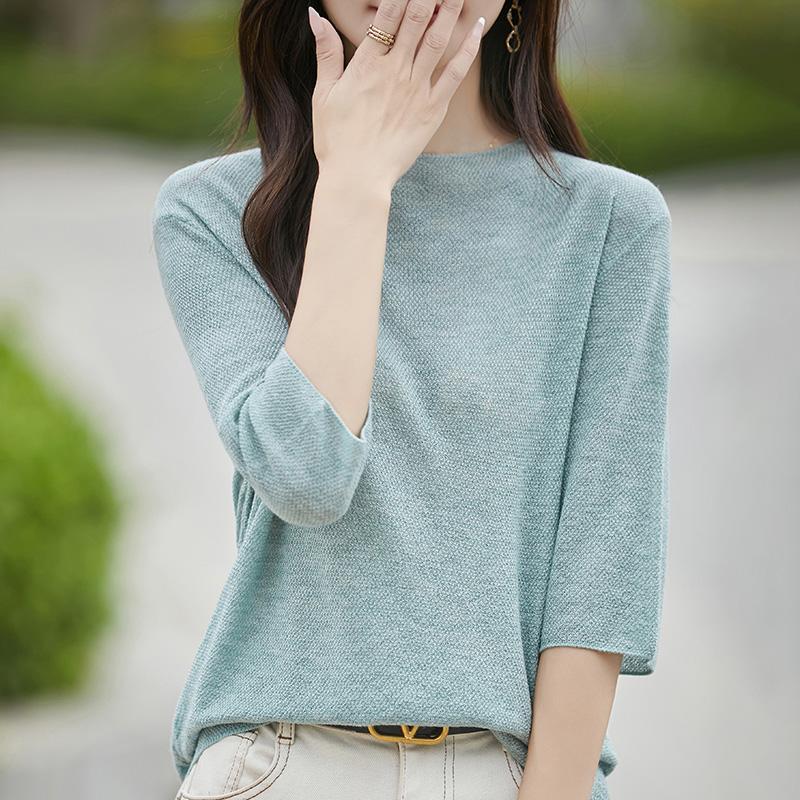 Women's Wool Sweater Qinghe Cashmere 50% Silk 50% Wool Autumn and Winter Wool Pullover Soft and Warm