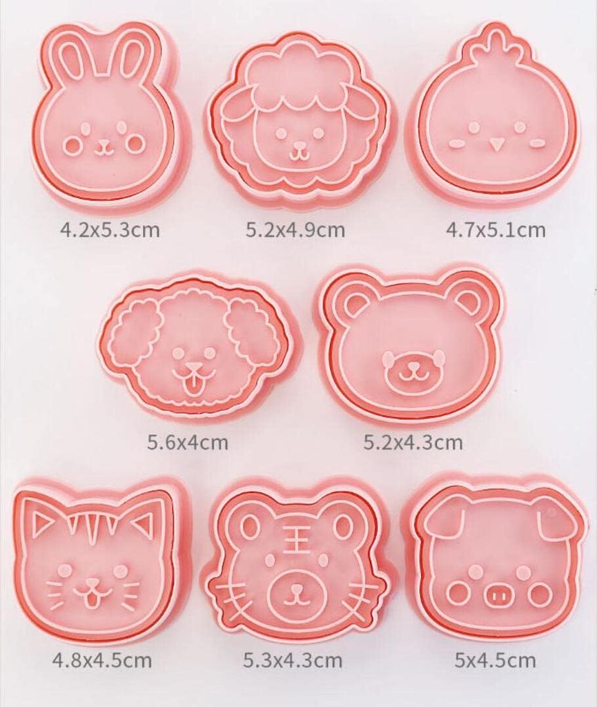 3D 8-piece Cute Animal Cookie Cutter Set Animal Plastic Cookie Stamps, Bunny and Bear Cookie Cutter, Baking Kitchen Tool Set