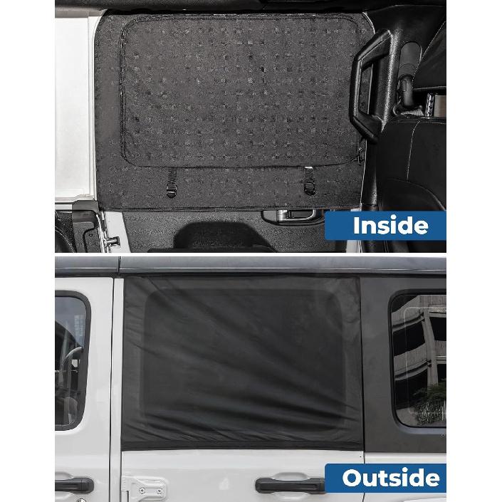 JOYTUTUS Rear Wrangler Side Window Sun Shade Camping Window Ect Screen Compatible With 2007-2024 Wrangler JK JL 4 Doors Gladiator JT, Car Window
