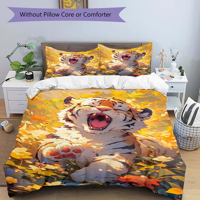 3pcs Tiger Print Duvet Cover Set -Includes 1 Duvet Cover and 2 Pillowcases, No Quilt Core, All-Season Home Decor  yy251111177