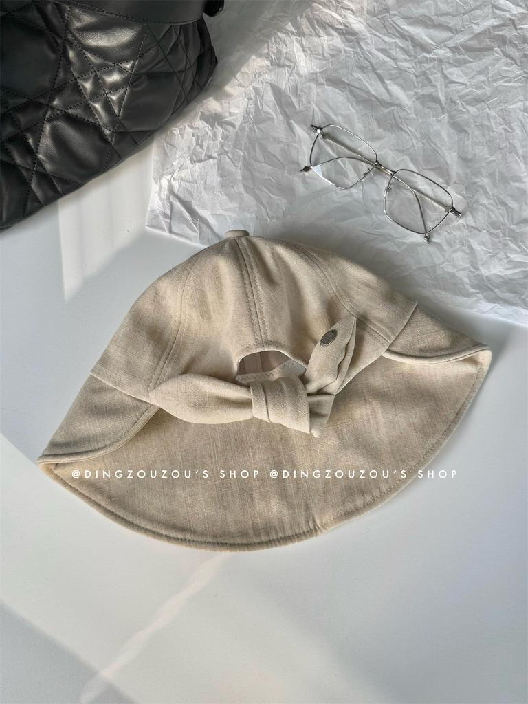 Breathable Cotton And Linen Sunscreen Fisherman'S Hat Children'S Summer Versatile Sun Hat Bow Shows Washbasin Hat Tide