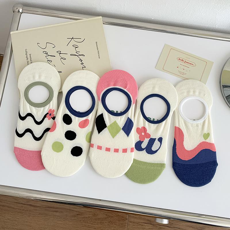 Women Sock Slippers Floral Print Japanese Kawaii Cute Low Cut Ankle Boat Socks Casual Cotton Breathable Invisible No Show Socks