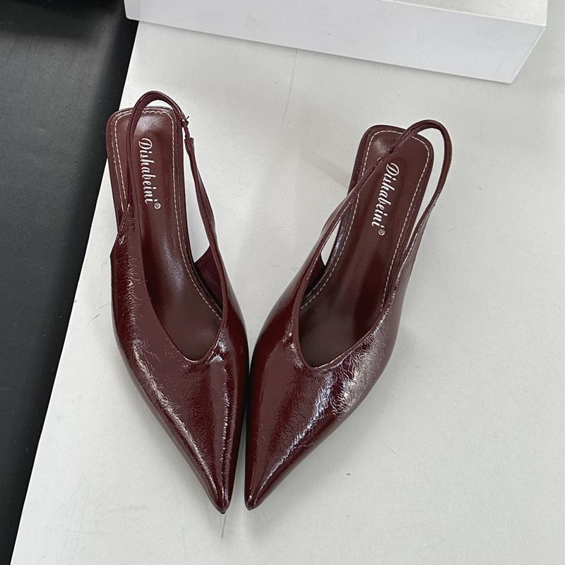 Fashion SUOJIALUN 2025 Spring New Brand Women Sandal Fashion Pointed Toe Shallow Slip On Slingback Shoes Thin Med Heel Outdoor Dress Mu
