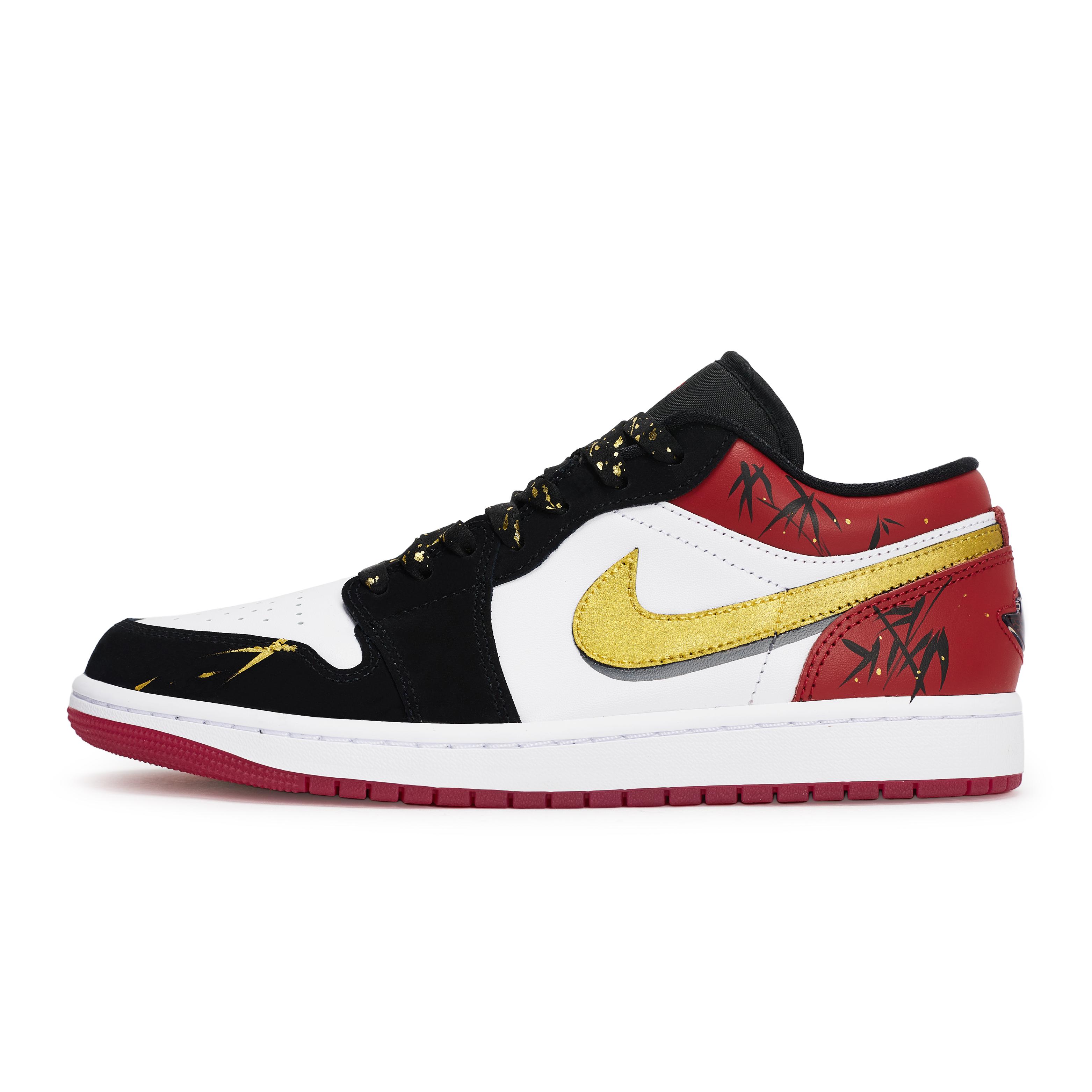 

Jordan Air Jordan 1 Vintage Basketball Shoes Unisex Low Top Black/White/Red/Gold IB8971-106(Team1189-) 45