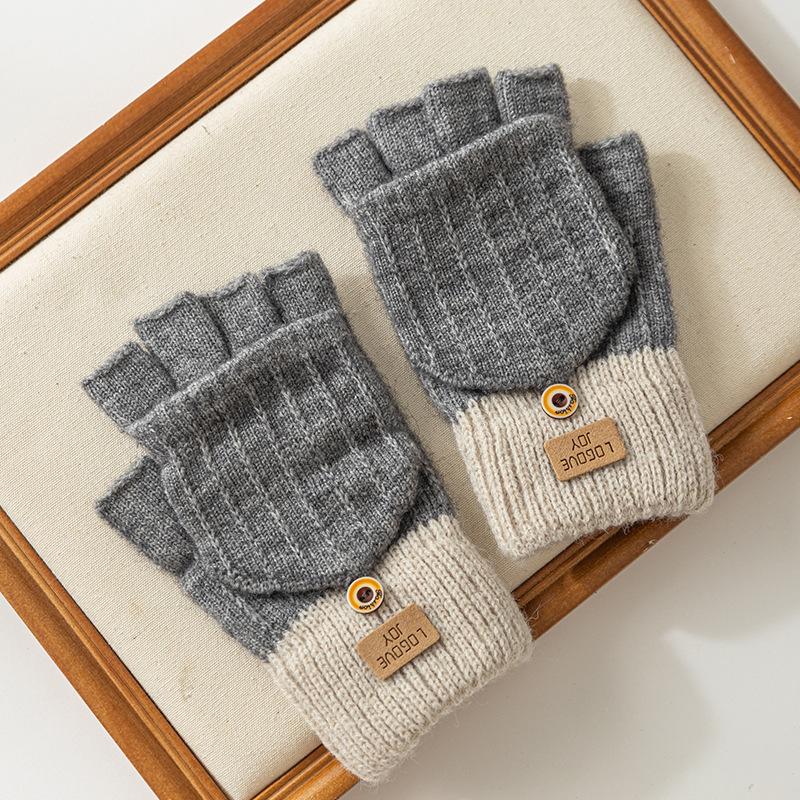 Warm Gloves Female Autumn and Winter Riding Cute Winter Student Five-finger Knitting Winter Can Be Divided