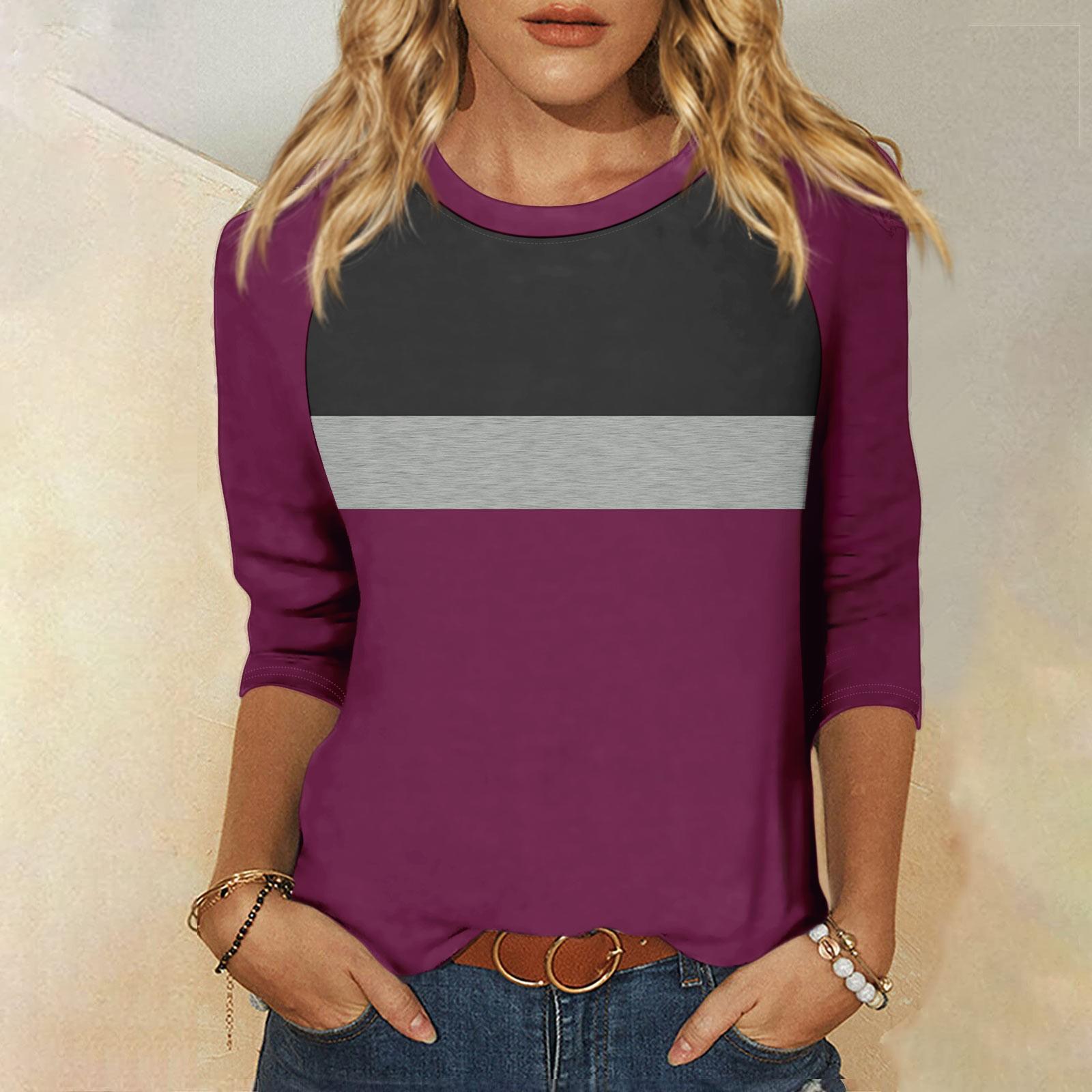 

Shirt For Women s Fashion Casual Raglan Sleeve Round Neck 3/4 Sleeve Loose Printed T-Shirt Ladies Top L