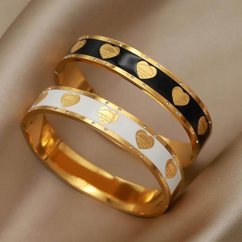 Edelstahl Metall Öl Herz Armreifen&Armbänder für Damen Modemarke Schmuck Elegante Schwarze Armreifen Accessoires