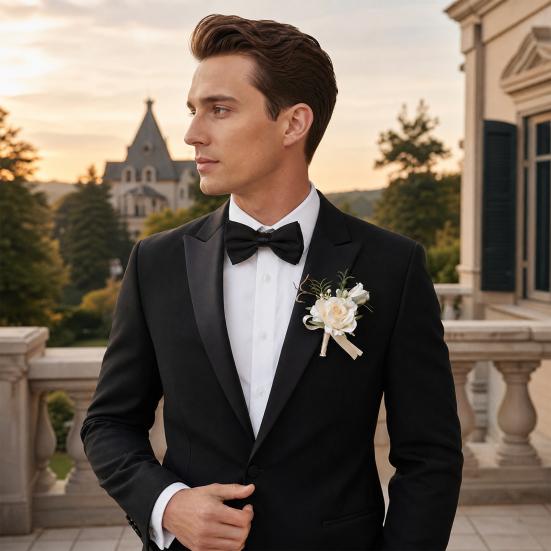 Yousheng White Rose Wedding Boutonniere, Elegant Wrist Corsage, European Style Silk Flower for Bride Groom Bridesmaid Groomsman Parents