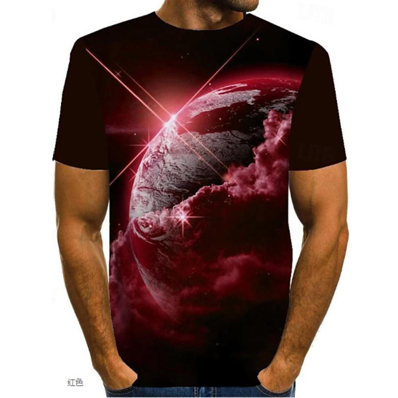 New Summer Men's Fashion T-shirt Personality Planet Printed Men's T-shirt Top