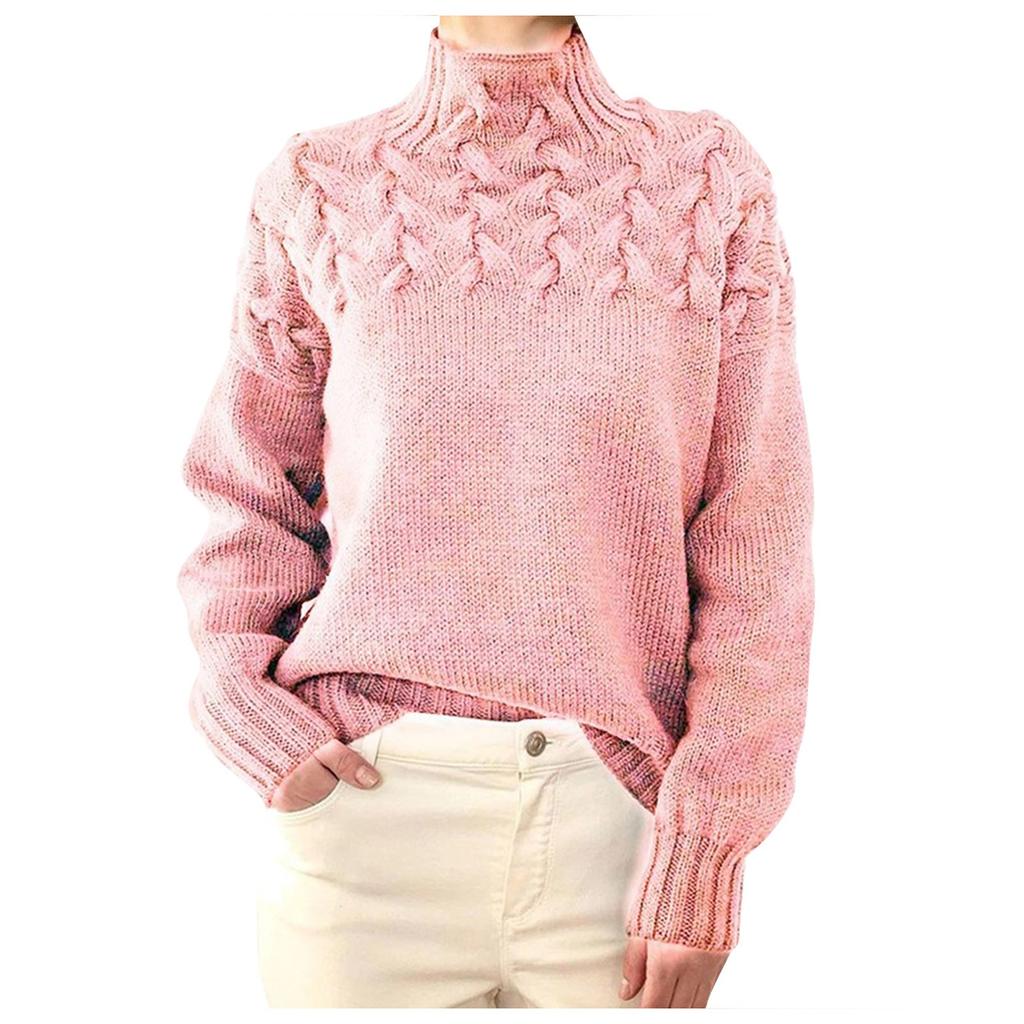 Women's Fashionable Long-sleeved High-neck Knitted Flower Pullover Sweater Sweater Top