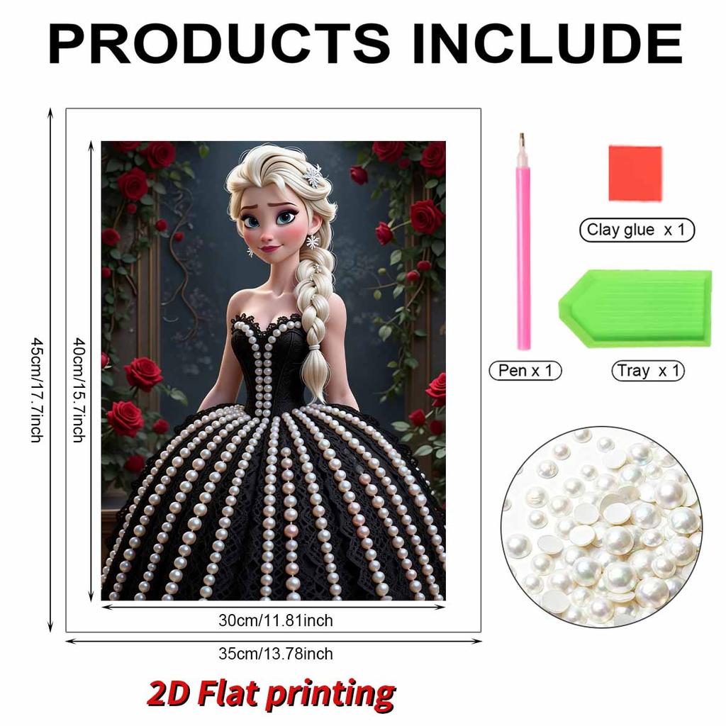 Disney Pearl Painting Princess Elsa Black Dress Rose Creative Art Exquisite Landscape Sparkling Painting Craft Home Wall Decoration DIY Handmade Gift