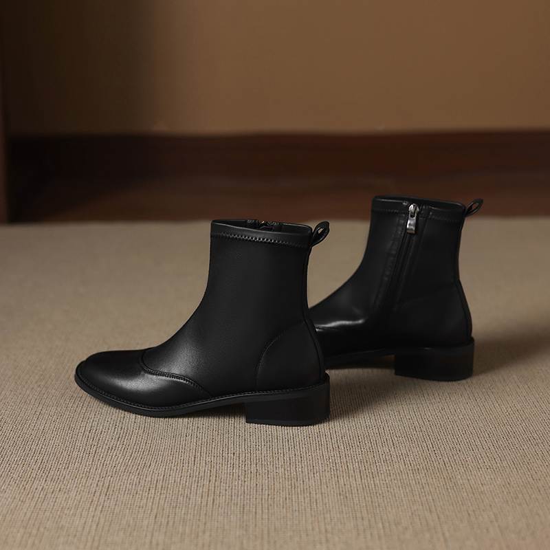 Krazing Pot Microfiber Round Toe Thick Heels Chelsea Boots Size 42 Zip Beauty Lady Women Stretch Ankle Boots