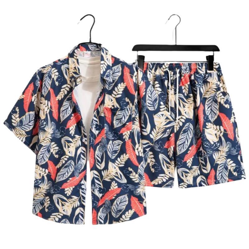 Unisex Summer Ice Silk Quick-Dry Hawaiian Shirt & Shorts Set