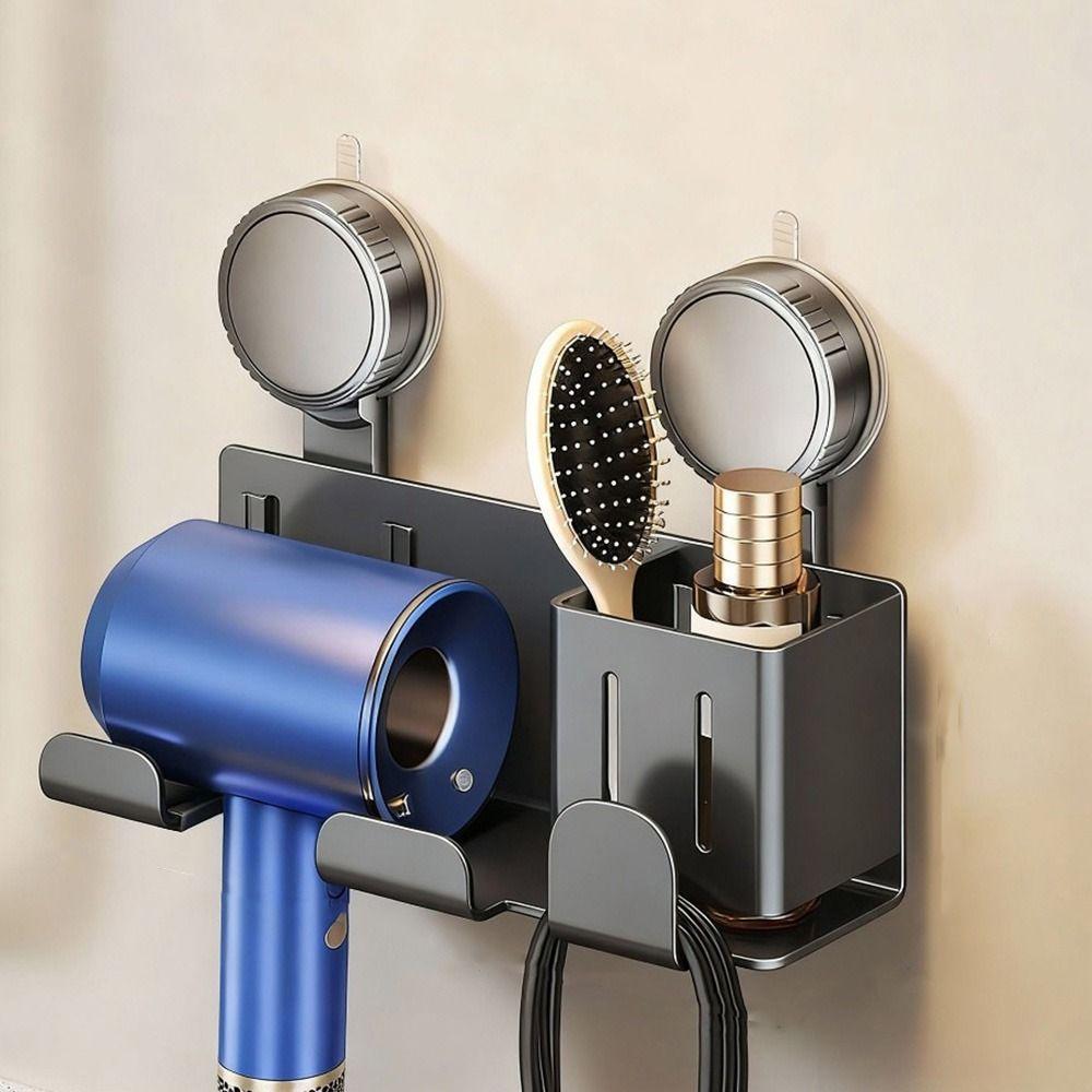 No-Drill Hair Dryer Storage Rack Wall Mounted Blow Dryer Hanger  for Household