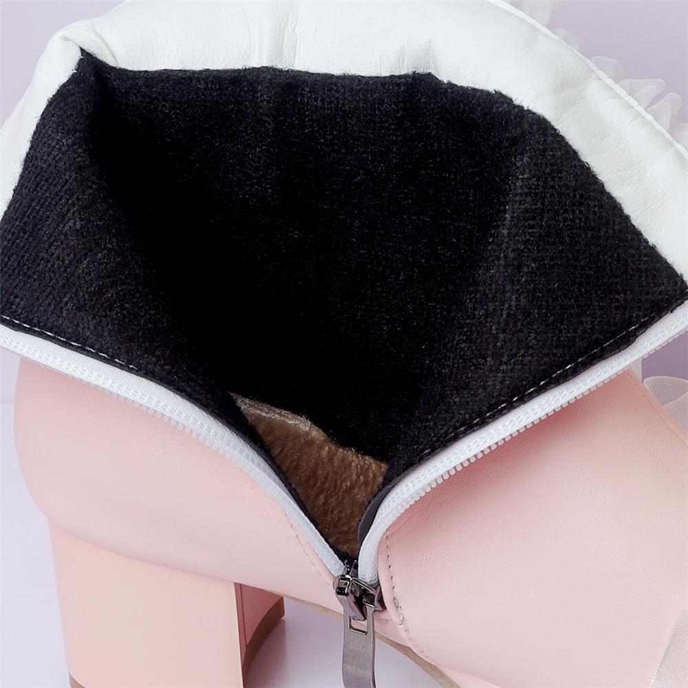 Fashion Ladies Ankle Boots Women Shoes Sweet Lace String Bead Lolita Lovely Cosplay Platform Girls Mid Heels Booties Woman Pink White