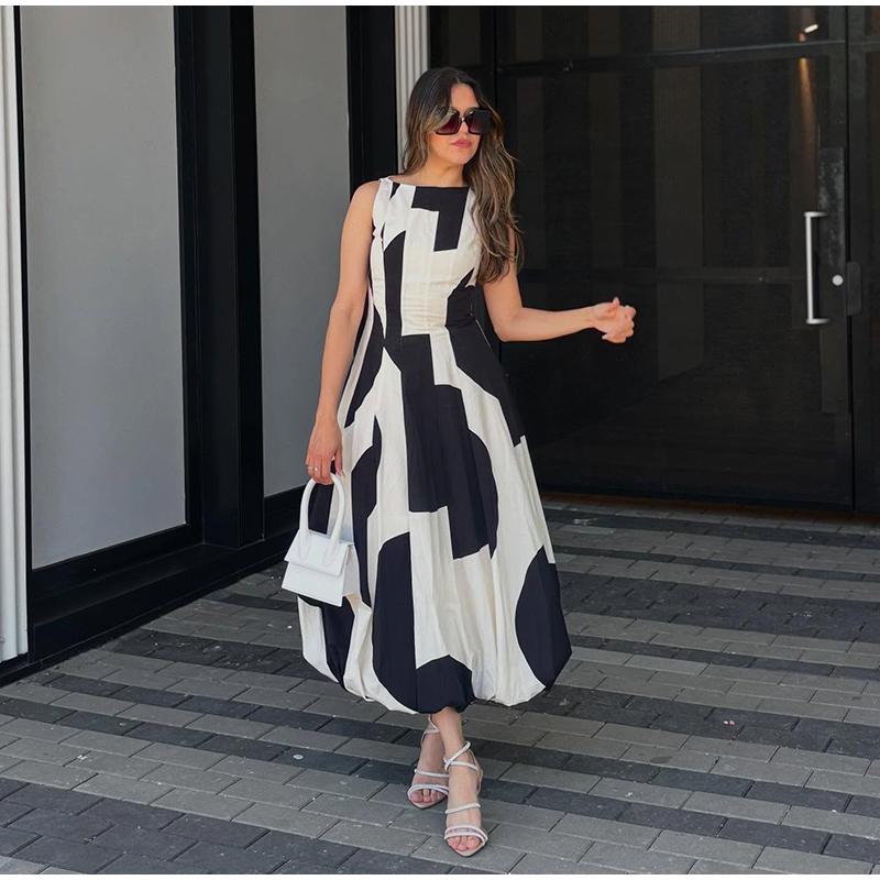 Ladies Polka Dot Balloon Version Sleeveless Dress Waist Slim Summer Fashion Ladies One-piece Short Skirt Commuter High Street