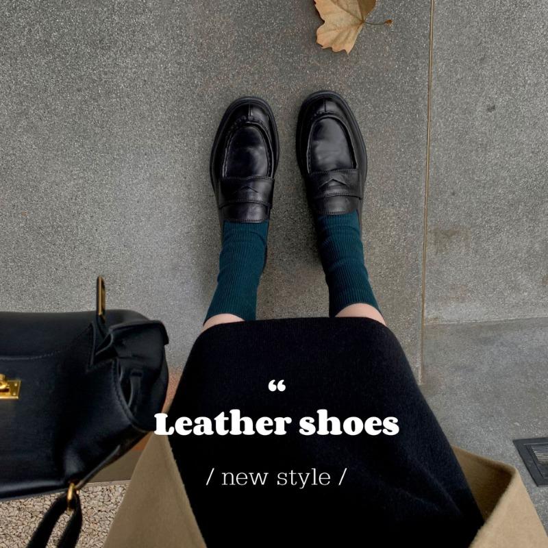 

Advanced Cowhide Edition~ Platform Small Leather Shoes Women s British One Pedal Lazy Leather 35