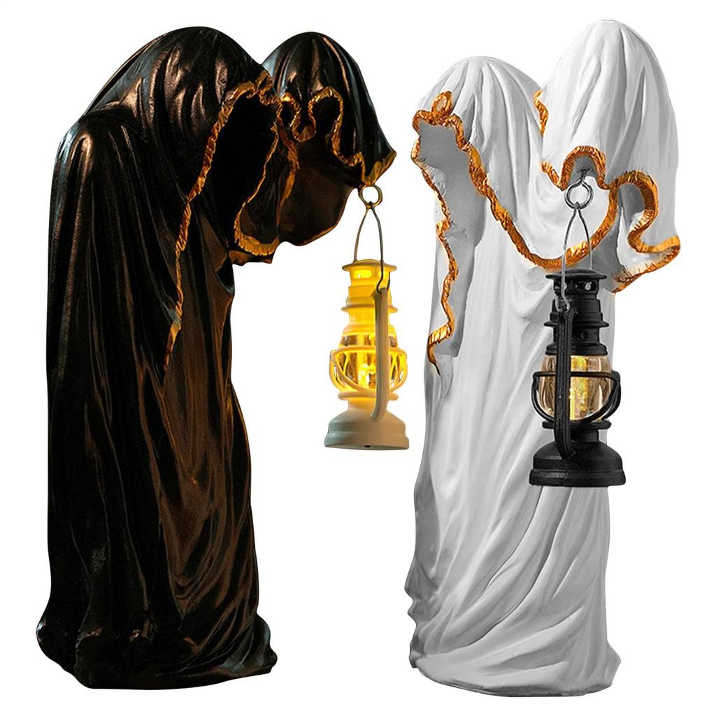 Ghost Decorative Lights Table Lanterns Dark Mysterious Black Clothed Man Collectible Figurines Desktop Halloween Decoration