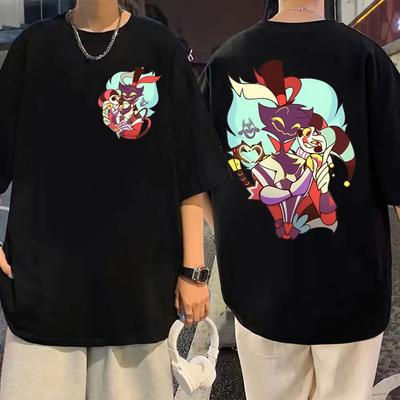 Tricou cu grafică Anime Helluva Boss, tricou cu mânecă scurtă din desene animate, la tendința de moda de stradă, unisex, tricou supradimensionat pentru estetică Y2k