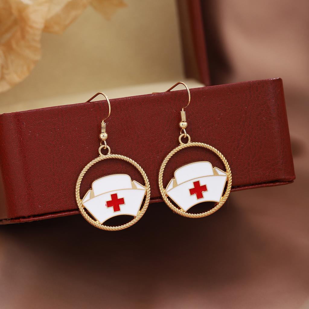 Design Sense Doctor Nurse Round Hollow Oil Drop Ear Hook, Light Luxury High Sense Fashion Temperament Earrings Women