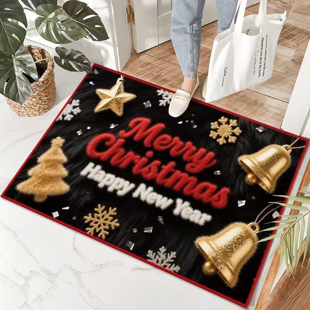 Visual Velvet Christmas Door Mat with Santa Snowman Elk Patterns Floor Mat for Home Entrance Decor Adding Festive Charm