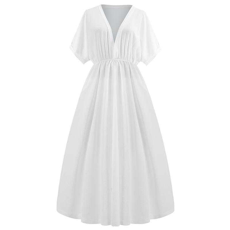 763 New Hot Selling Deep V Short Sleeve Split Dress