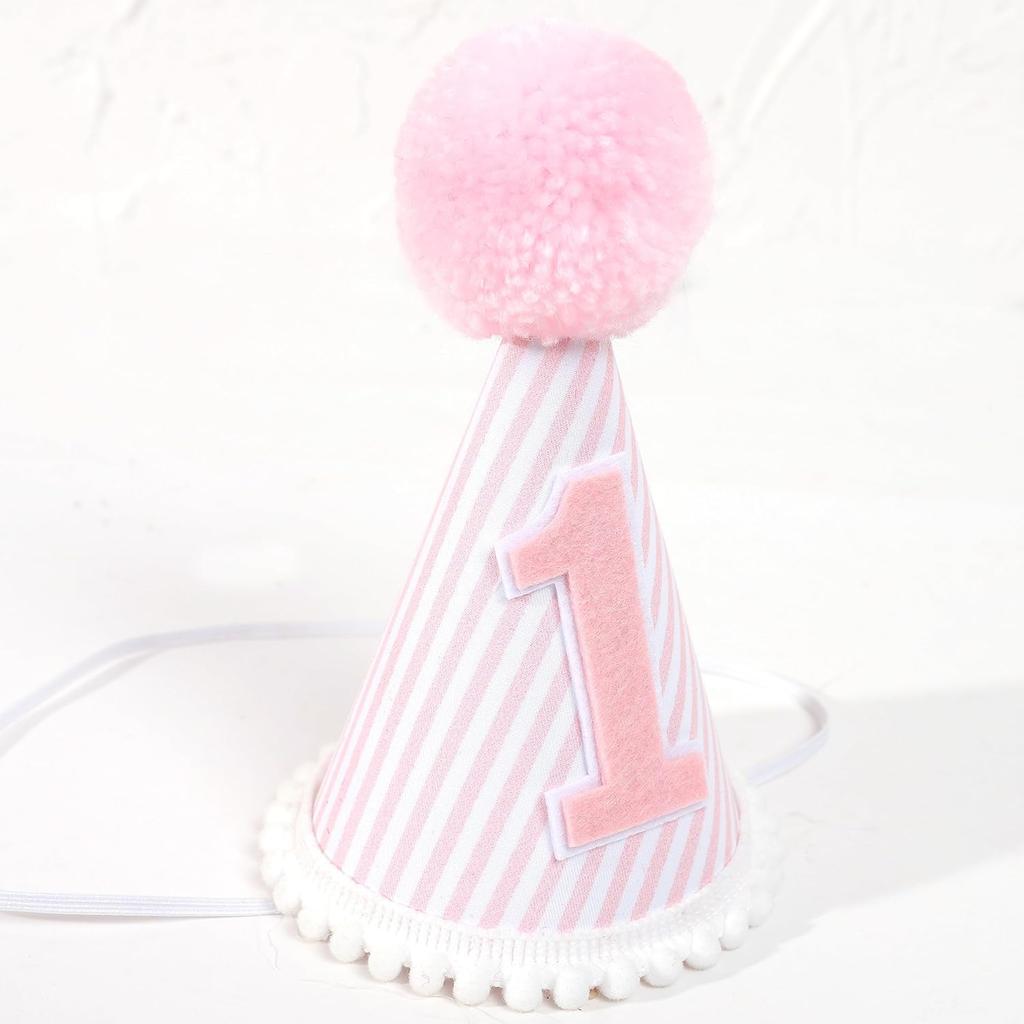 Pink & White First Birthday Party Hat - Girl's 1st Birthday Crown with Photo Props for Decorations and Dressing