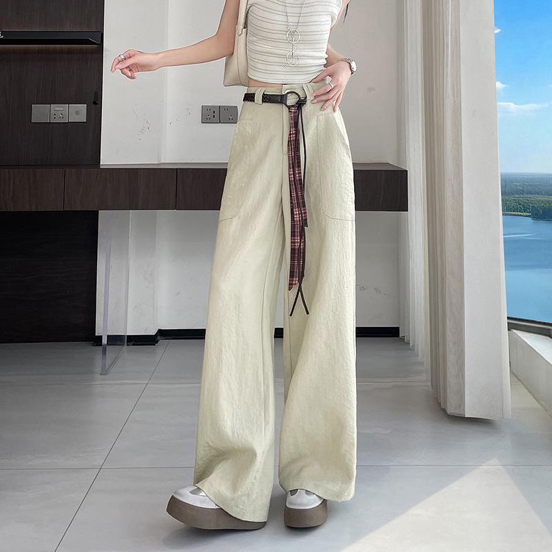 

2026 Spring High-Waisted Denim-Look Wide-Leg Trousers, Drapey and Slimming for Petites Small бежевый