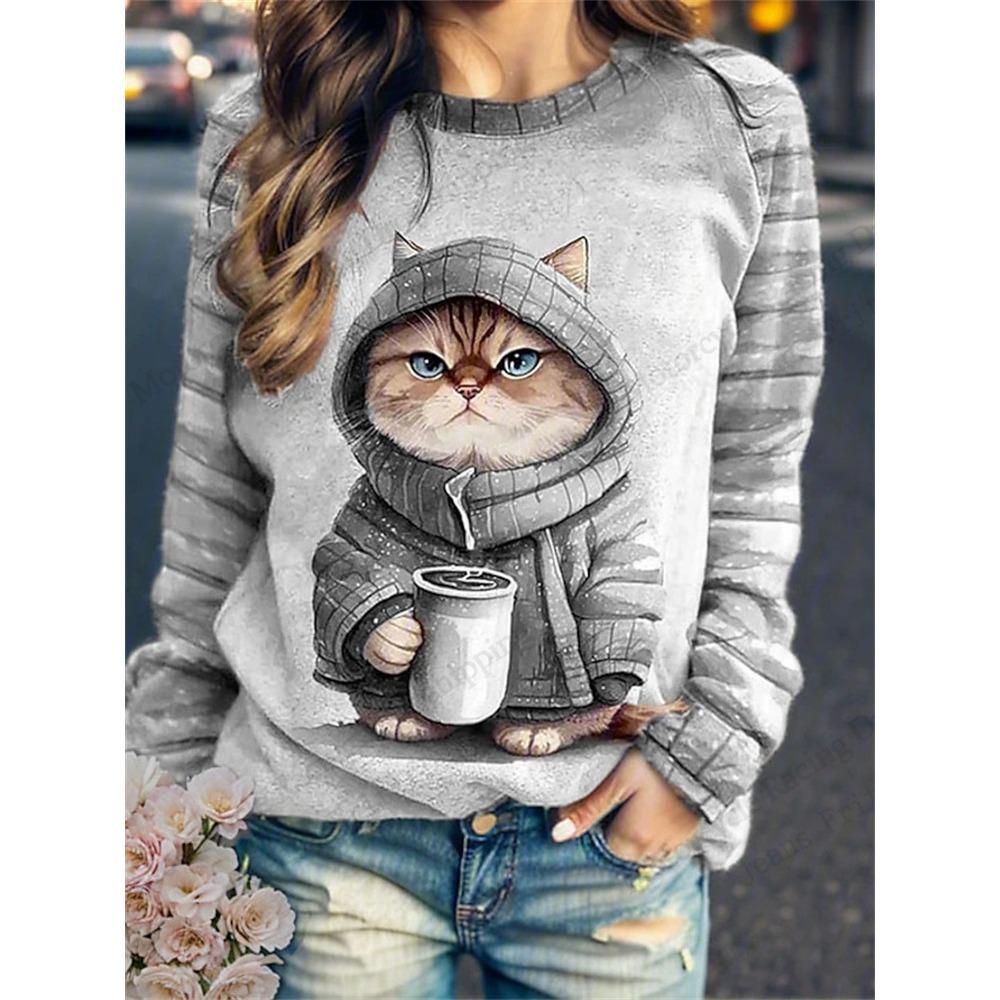 

Women Hoodies Funny Cartoon Cat 3d Print Sweatshirt Women Fashion Crew Neck Pullover Hoodie Animal Sweats Female Coat Clothing 8XL