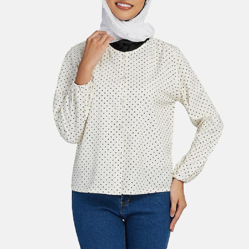 

Топ с пышными рукавами из шифона в свободном стиле в горошек в корейском стиле для женщин - Тренд весна/лето. M абрикосовый