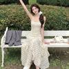(Leia 1x1) French Polka Dot Suspender Dress Women's Summer Ruffle Edge Super Fairy Skirt Slim A-word Long Dress