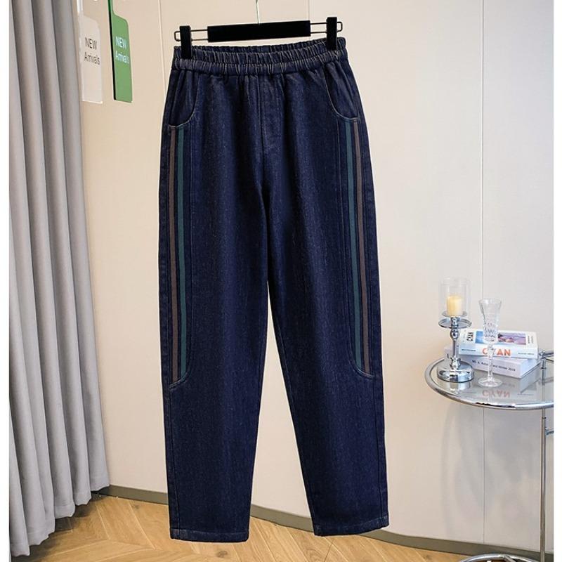 DIMANAF 2025 Autumn Winter Plus Size Jeans New Women Blue Vintage Cotton Denim Long Pants Thicken Flocking