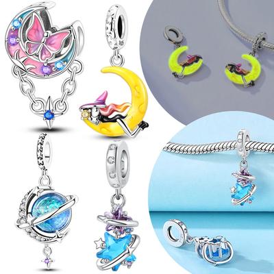 Copper Original Glowing Moon Blue Star Pink Butterfly Beads Fit Bracelet Jewelry Women Necklace Diy Accessories
