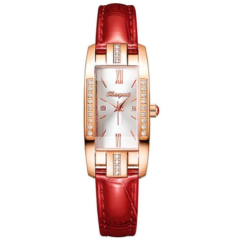 Vintage Women Watches Fashion Rhinestone Rectangle Ladies Leather Band Quartz Watch