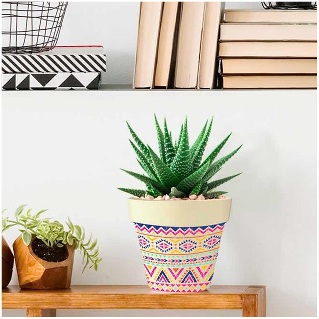 Les Trésors De Lily [Q6428] - Bamboo Planter 'Boho' Pink Multicolor Beige - 13. 5x15cm