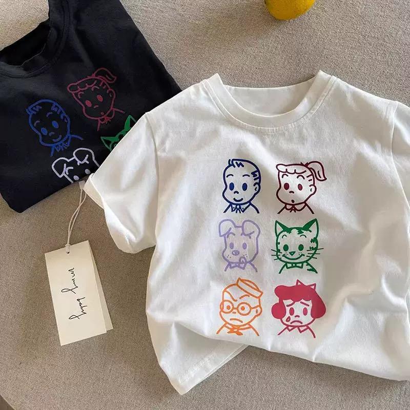Kids Cotton Cartoon Short Sleeve T Shirt Summer Toddler Round Neck Top Boys Girls Fashion Casual Tee