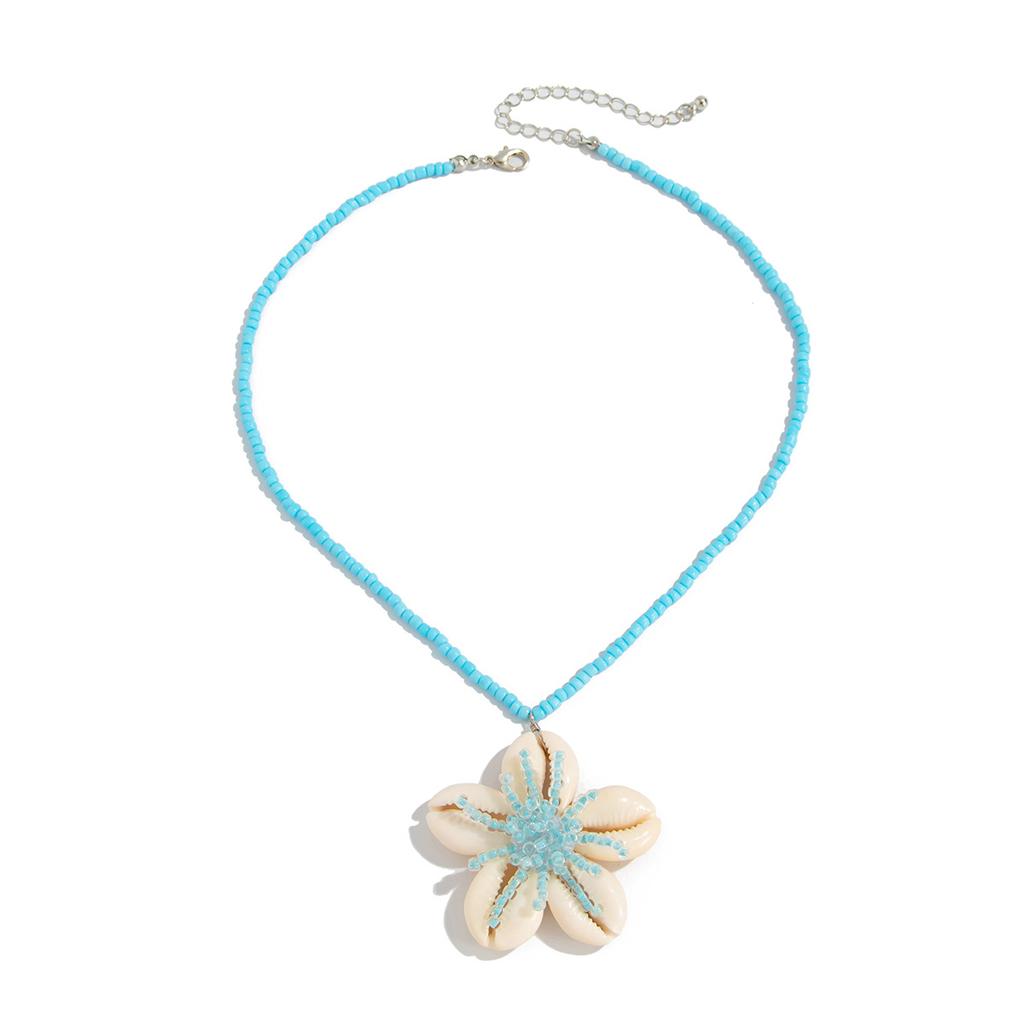 Ocean Resort Wind Shell Flower Pendant Necklace Female Bohemian Rice Beads Beaded Clavicle Necklace
