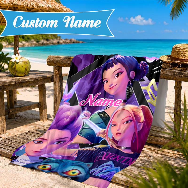Custom Name Powerful KPop Fashion Beach Towel Microfiber Beach Towel, Lightweight and Quick-Dry, for Summer Travel, Swimming Pool Gift