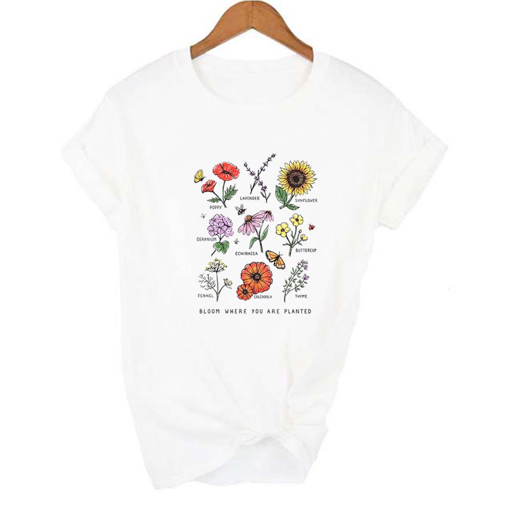 Bloom Where You Are Planted T Shirt Sunflower Aesthetic Women T Shirt Tees Ulzzang Tops Graphic
