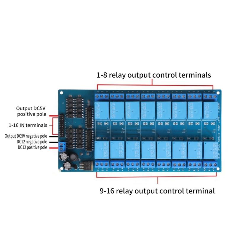 5V/12V/24V Relays Shield Module 16 Channel Relays Module with Optocoupler LM2576 Microcontrollers Interface Power Relays