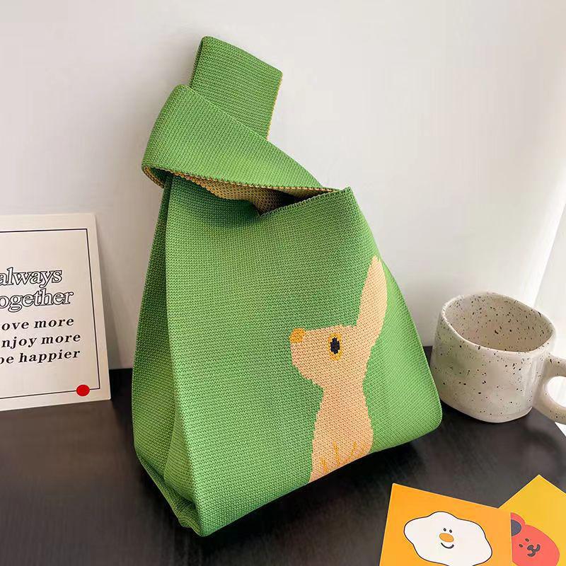 Korean Style Cute Cartoon Animal Tote Bag - Spacious Flyknit Casual Shopping Bag for 2025