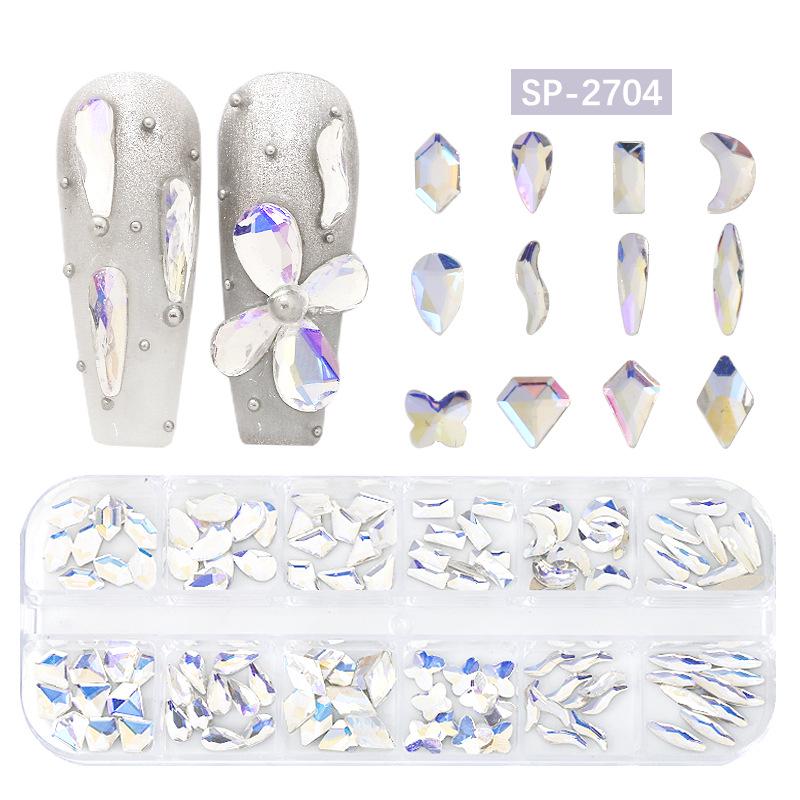 "12-Grid Irregular AB Glass Diamonds for Nail Art"