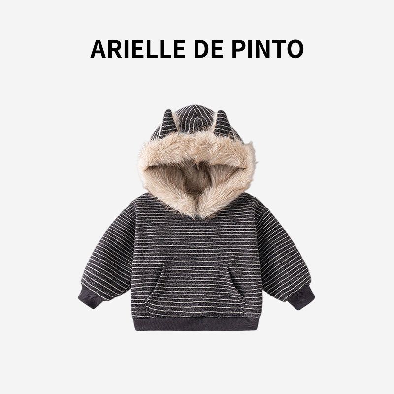 French Arielle De Pinto Winter Hooded Jacket for Boys and Girls, Auspicious Year Wool Sweater Jacket