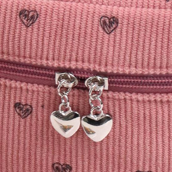 Corduroy Makeup Bag with Heart Pattern Portable Travel Cosmetic Bag Zipper Makeup Pouch Toiletry Organizer Purse for Women Girls